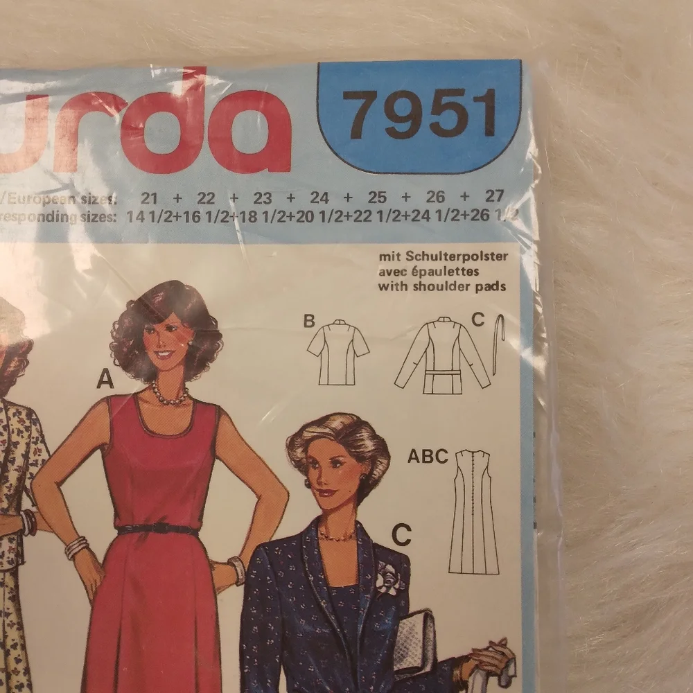 Burda 7951 Misses' princess seam dress and jacket Sz 14-24